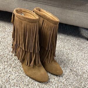 Ralph Lauren Denim & Supply Fringe Tan Wedge Boots